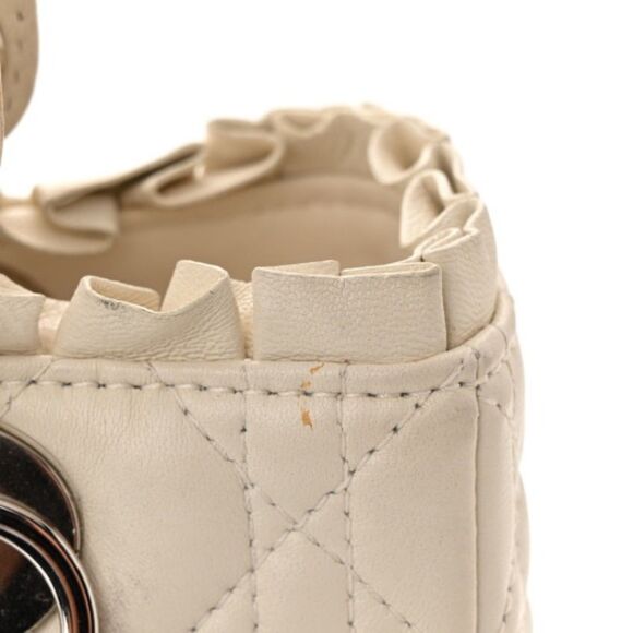 Authentic Christian Dior Lambskin Cannage Ruffle Trim Medium Lady Dior Off White - Picture 12 of 14